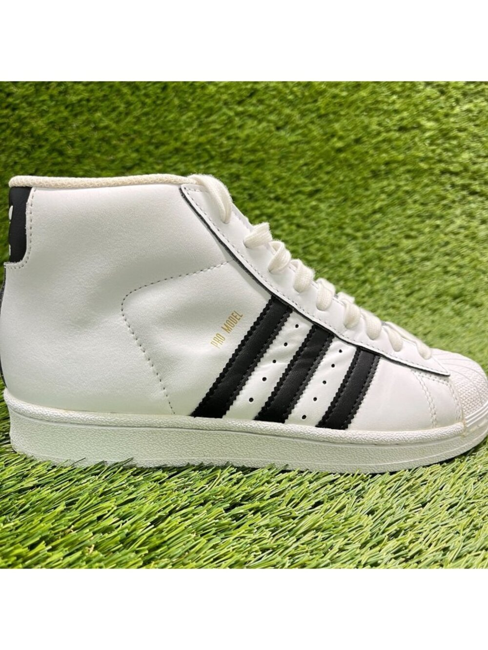 Adidas Pro Model Boys Size 4.5Y White Black Athletic Leather Shoes Sneakers